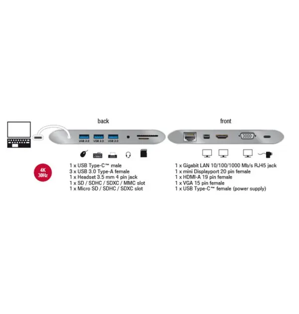 Docking Station USB Type C 3.1 4K 30 Hz bianco