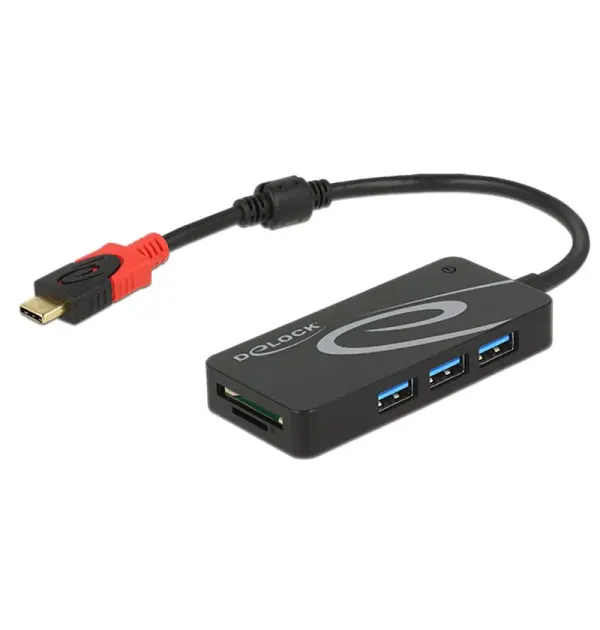 Hub USB 3.1 Gen 1x USB Type-C - 3x USB Tipo-A, lettore di schede SD a 2 slot nero