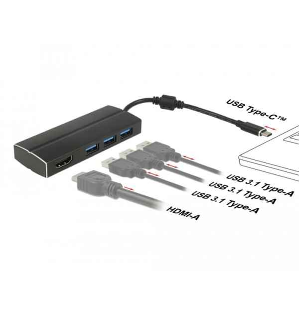 Adattatore USB Type-C - 3x USB 3.0 Tipo-A, 1x HDMI (DP Alt Mode) 4K 30 Hz