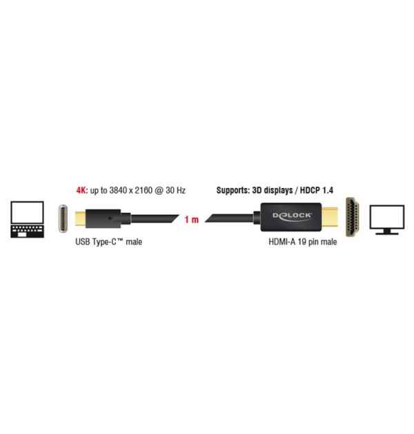 Cavo USB Type-C maschio - HDMI maschio (DP Alt Mode) 4K 30 Hz 1 m nero