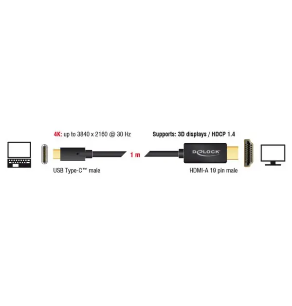 Cavo USB Type-C maschio - HDMI maschio (DP Alt Mode) 4K 30 Hz 1 m nero