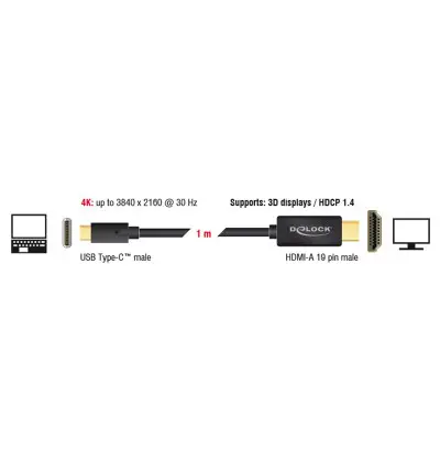 Cavo USB Type-C maschio - HDMI maschio (DP Alt Mode) 4K 30 Hz 1 m nero