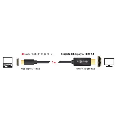 Cavo USB Type-C maschio - HDMI maschio (DP Alt Mode) 4K 30 Hz 3 m nero 2