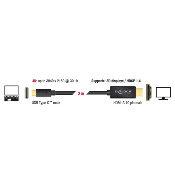 Cavo USB Type-C maschio - HDMI maschio (DP Alt Mode) 4K 30 Hz 3 m nero