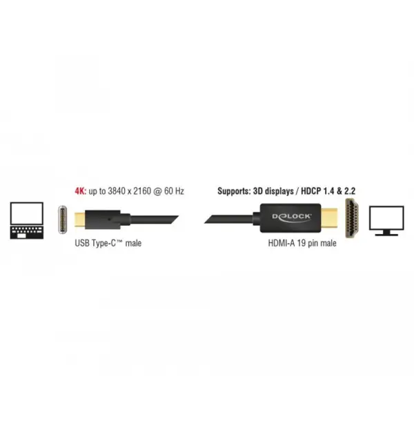 Cavo USB Type-C maschio - HDMI maschio (DP Alt Mode) 4K 60 Hz 2 m nero
