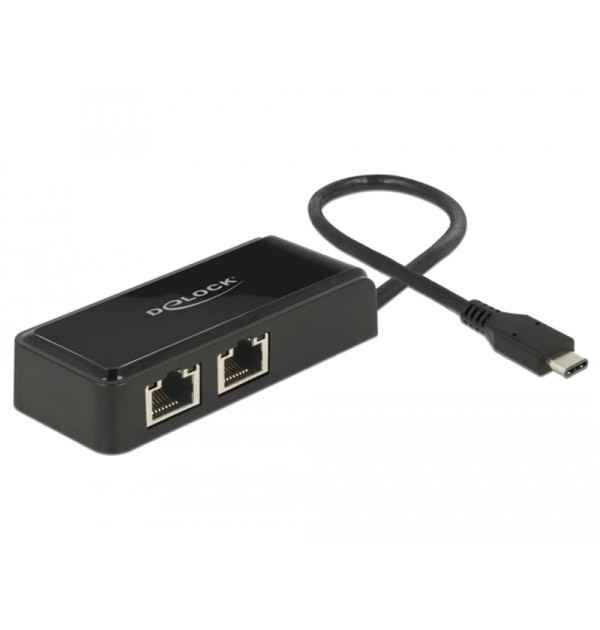 USB Typ-C Adapter - 2x Gigabit LAN 10/100/1000...