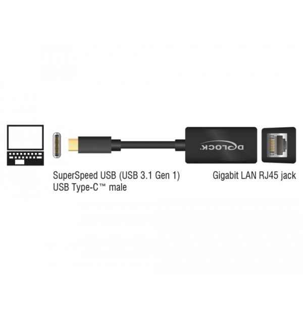 Kompakter USB Typ-C Adapter - 1x Gigabit LAN...