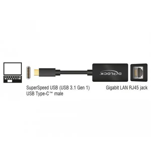 Kompakter USB Typ-C Adapter - 1x Gigabit LAN...