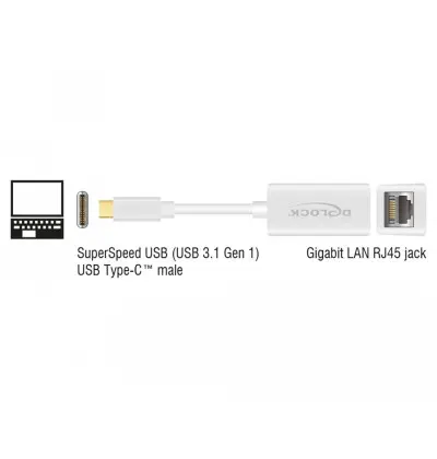 Kompakter USB Typ-C Adapter - 1x Gigabit LAN 10/100/1000 Mbps  weiß